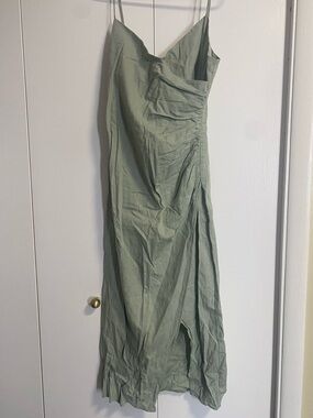 Zara Sage Green Slip Maxi Dress with Spaghetti Straps